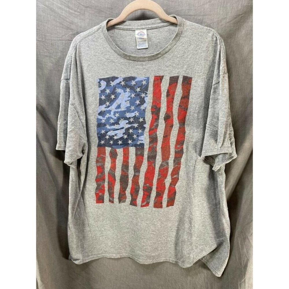 United States Of America Flag Shirt Adult‎ 2XL Gray Short Sleeve Tee Mens